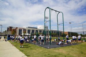 ROTC students using fitness equipment at the University of Maryland