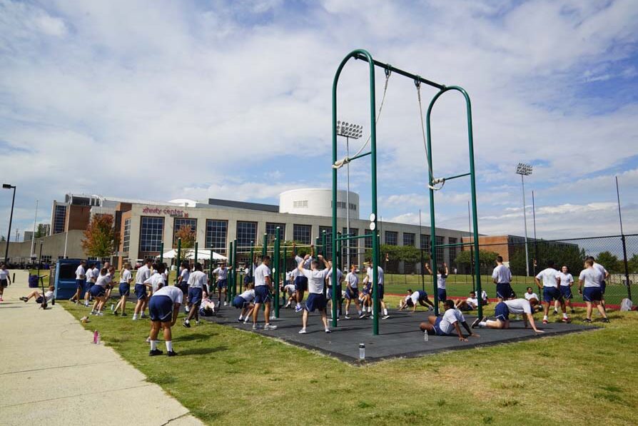 ROTC students using fitness equipment at the University of Maryland