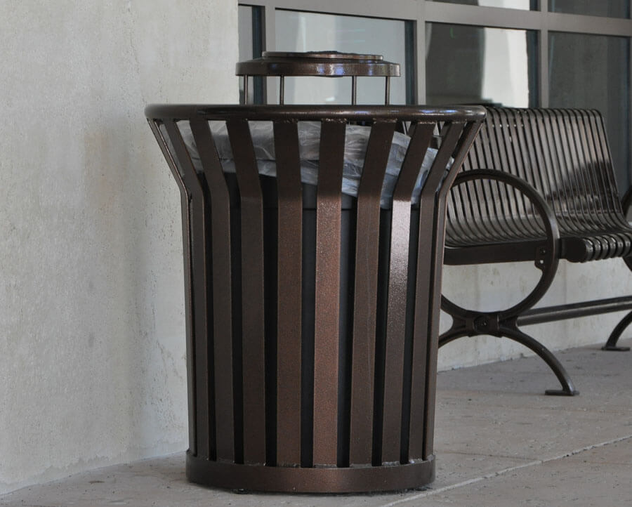 steel strap trash can with lid