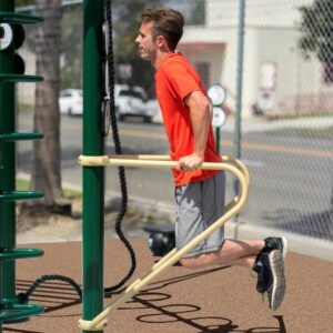 A man doing dips on a dip bar