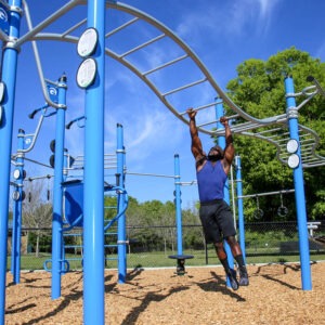 A woman using the wave ladder