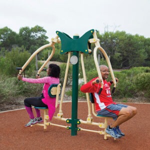 A man and woman working out on a 2-Person Chest Press