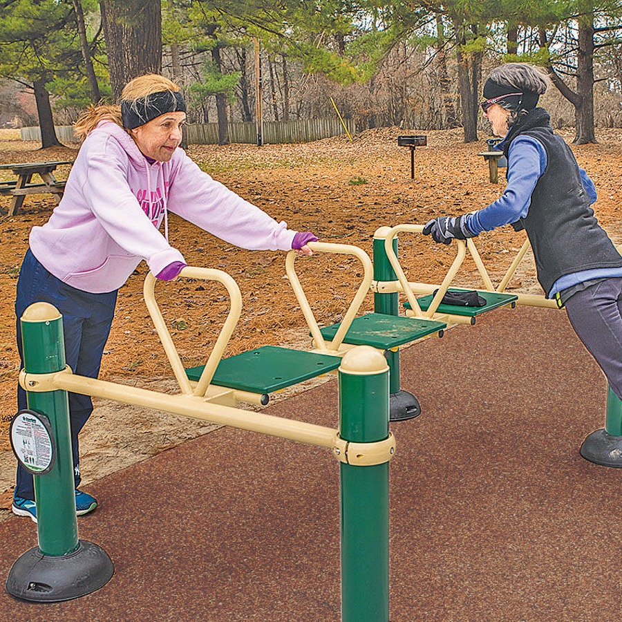 Two women exercising on the pommel horse