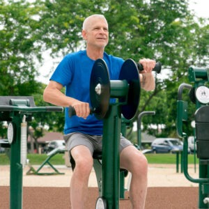 A man using the hand bike