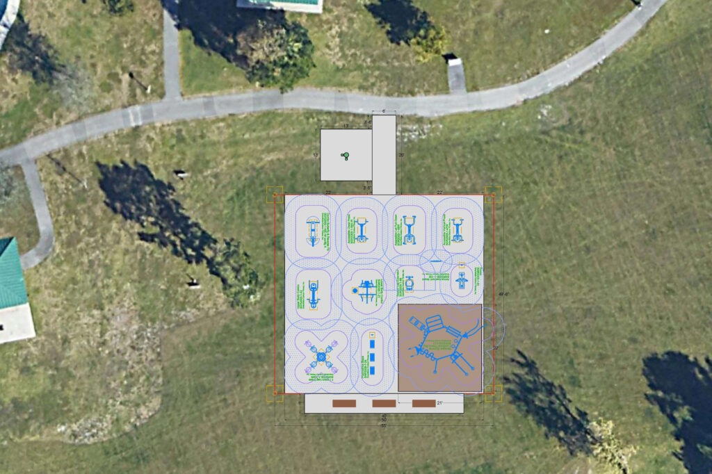 2D Top view Layout of the fitness zone at Plantation Heritage Park