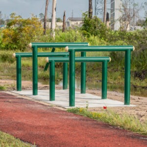 Over and Under Bars along a fitness trail in field