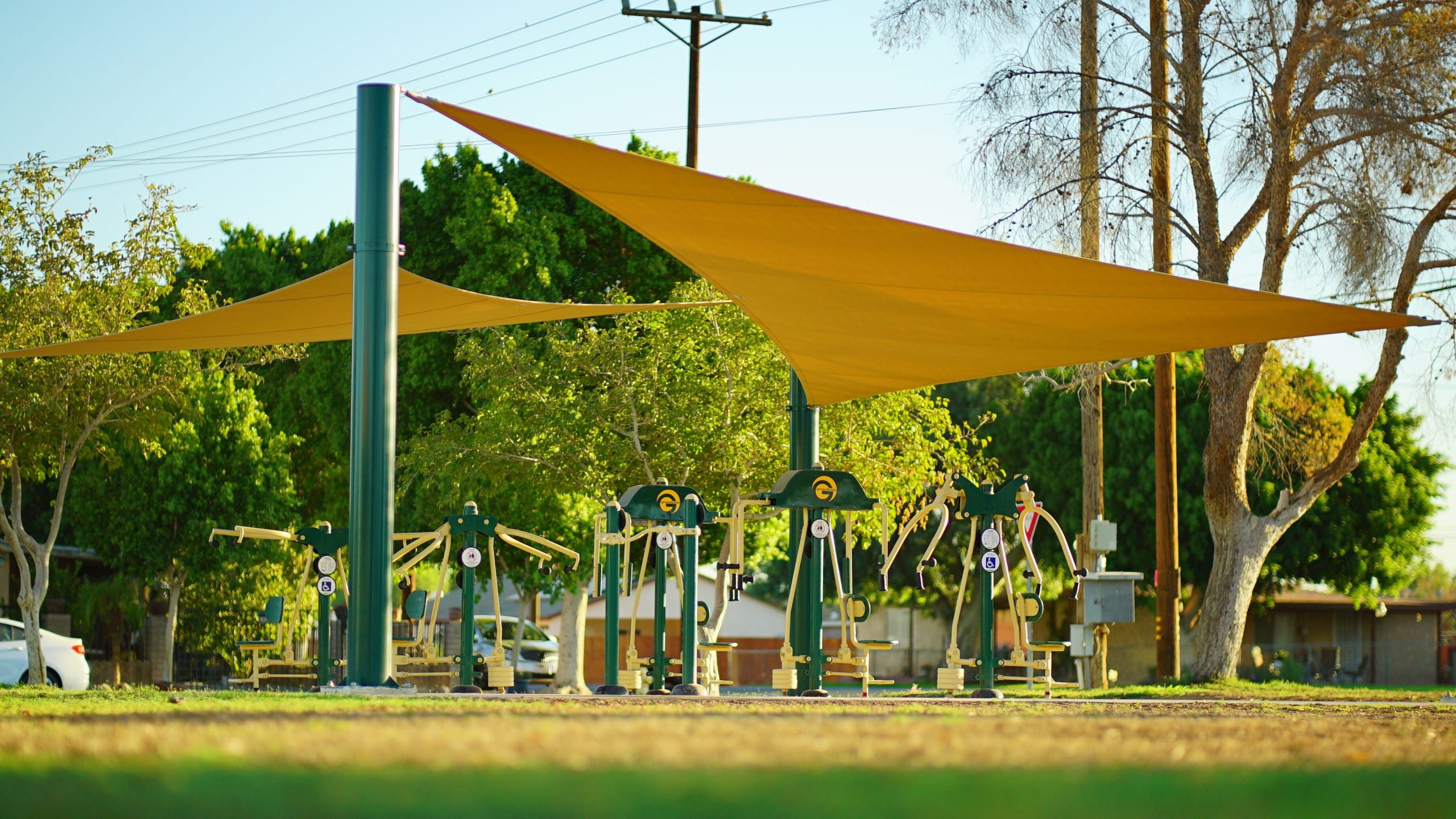 fitness equipment under shade