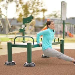 A woman using the exercise bench