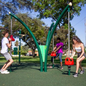 Two men and a women using the 3-Person Kettlebell Station