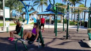 Two women exercising at Charnow Park In Hollywood, Florida