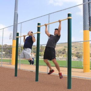 Two men doing pull-ups on the 2-Level Horizontal Bars